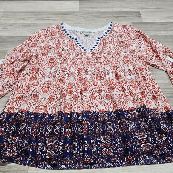 VINTAGE AMERICA Womens Red Blue Paisley Floral Peasant Flowy Longsleeve... - Picture 4 of 9